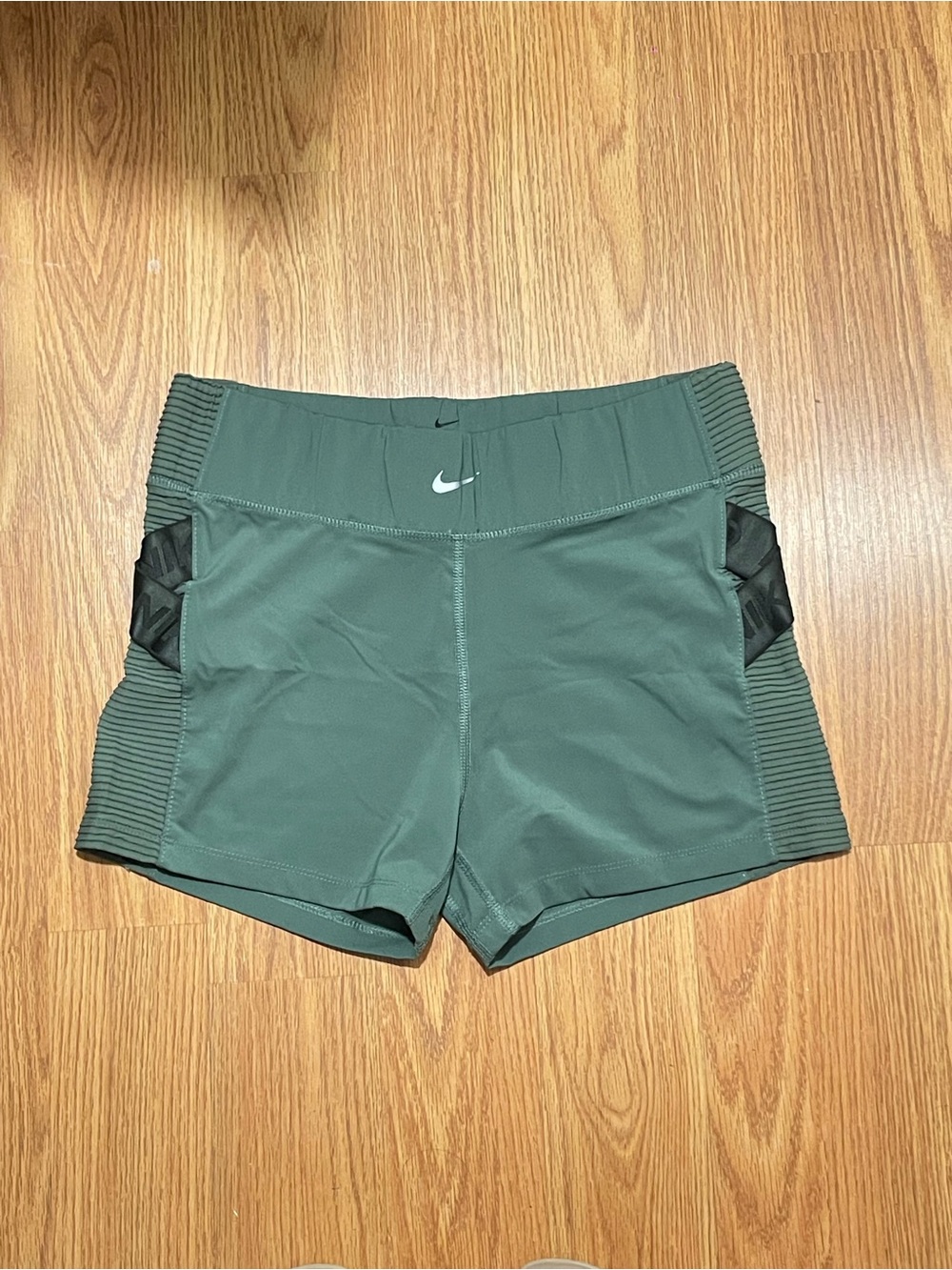 Nike Women's Dark Green Bike Shorts with Black Side Panels